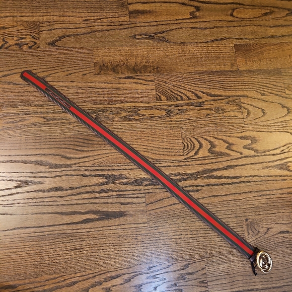 Gucci Women's Leather And Canvas Belt with Red and Green Stripes Vintage - Picture 7 of 11